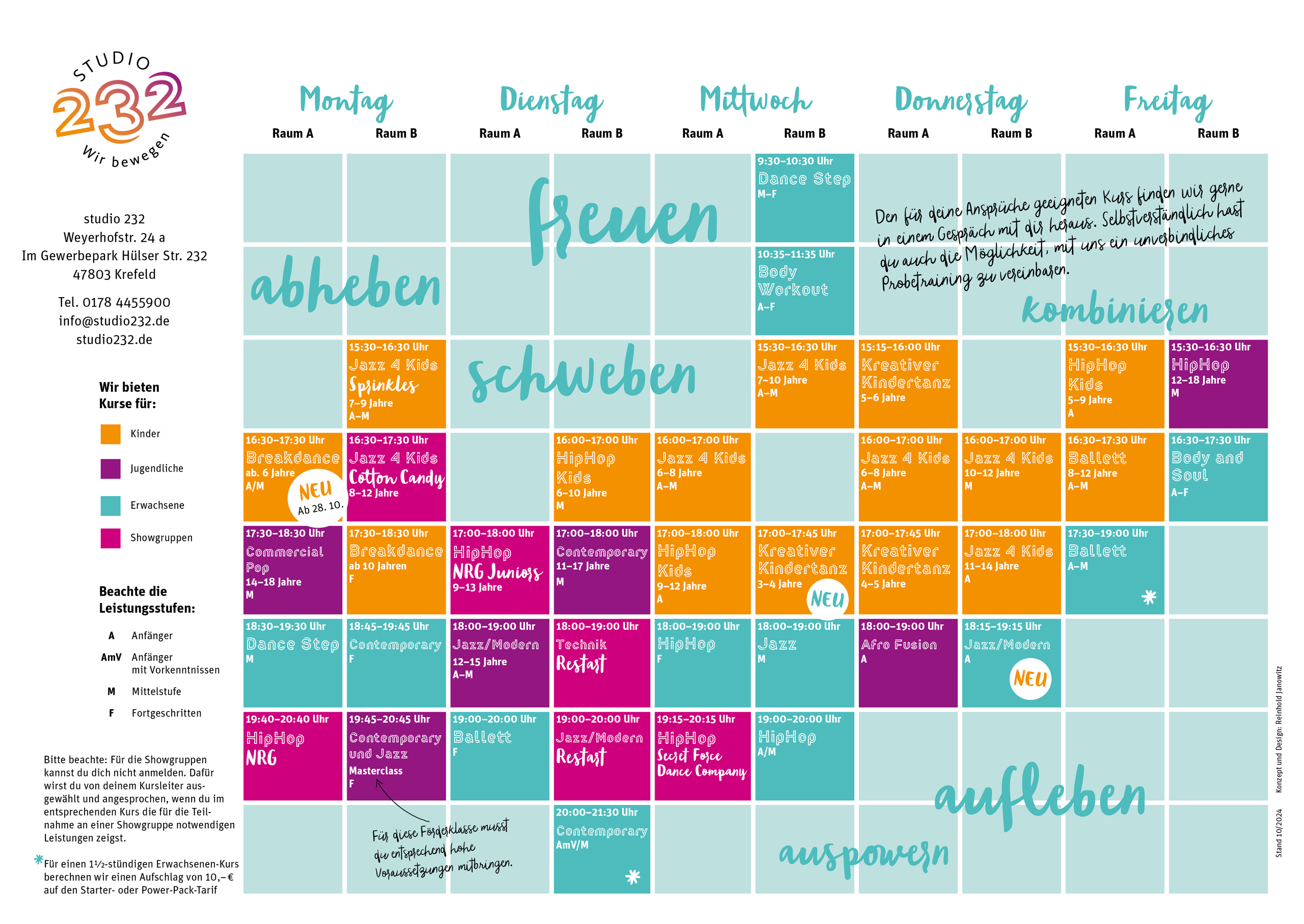 Studio 232, Kursplan Stand 10/2024